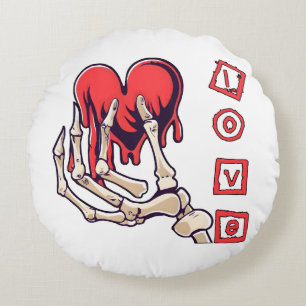 Symbolic Love Skeleton Hand Offering Heart Round Cushion