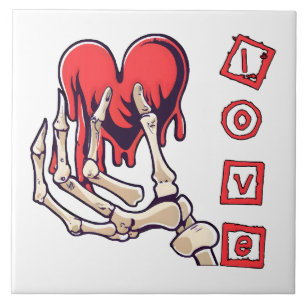 Symbolic Love Skeleton Hand Offering Heart Tile
