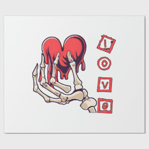 Symbolic Love Skeleton Hand Offering Heart Wrapping Paper
