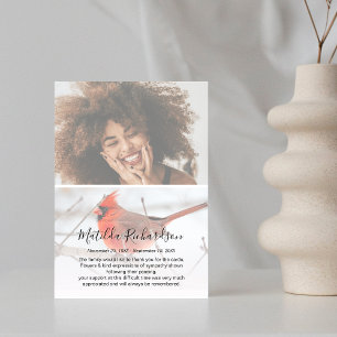Symbolic Red Cardinal Photo Memorial Thank You Card