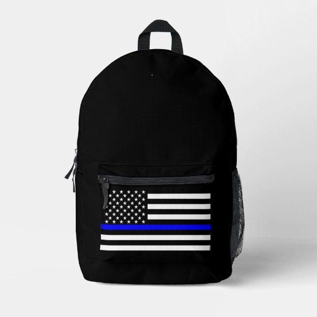 Symbolic Thin Blue Line American Flag graphic on a Printed Backpack (Front)