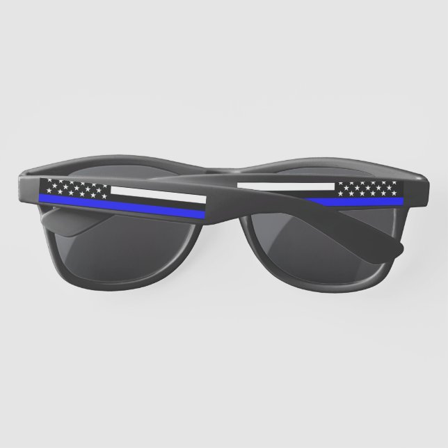 Symbolic Thin Blue Line American Flag graphic on a Sunglasses (Back)