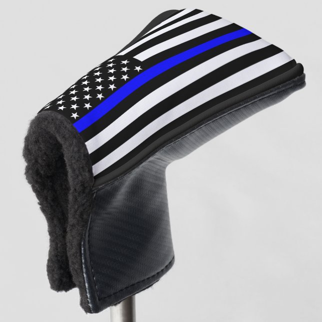 Symbolic Thin Blue Line US Flag graphic design on Golf Head Cover (3/4 Front)