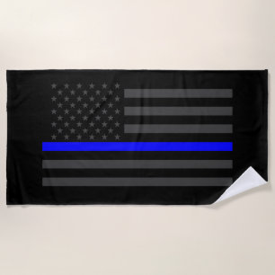 Symbolic Thin Blue Line US Flag graphic on a Beach Towel