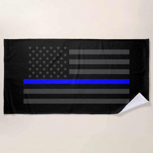Symbolic Thin Blue Line US Flag graphic on a Beach Towel (Front)