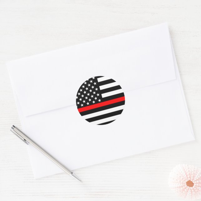 Symbolic Thin Red Line American Flag graphic on a Classic Round Sticker (Envelope)