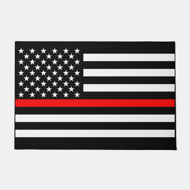 Symbolic Thin Red Line US Flag graphic design on Doormat (Front)