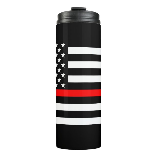 Symbolic Thin Red Line US Flag graphic design on Thermal Tumbler (Front)