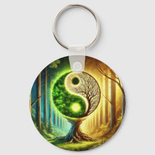 Symbolic Tree With Yin Yang Design Key Ring