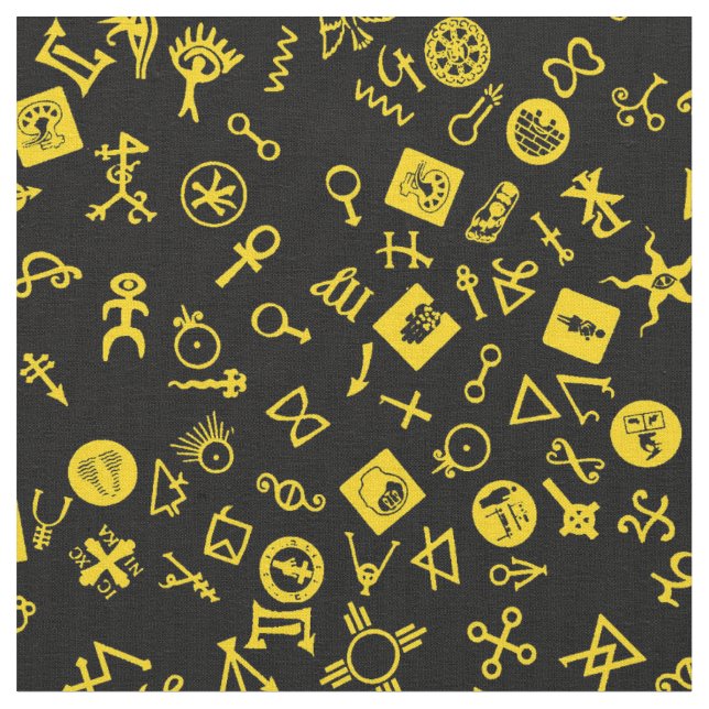 Symbolicon Yellow on Black Fabric (Close Up)
