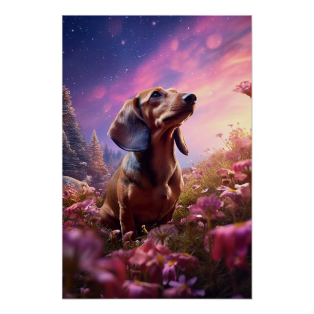 Symbolism Dachshund Exploring A Meadow Poster (Front)