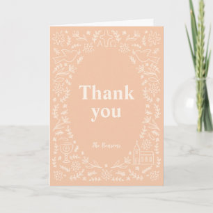 Symbols & Florals Baptism Peach Thank You Card