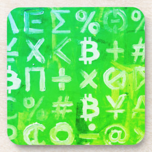 Symbols of Bitcoin (Bright Profit Green - 2) Coaster