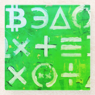 Symbols of Bitcoin (Bright Profit Green - 5) Glass Coaster