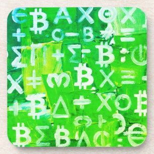 Symbols of Bitcoin (Bright Profit Green - 6) Coaster