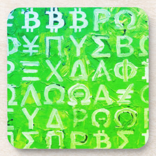 Symbols of Bitcoin (Bright Profit Green - 7) Coaster