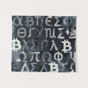 Symbols of Bitcoin (Style: 5) Tapestry