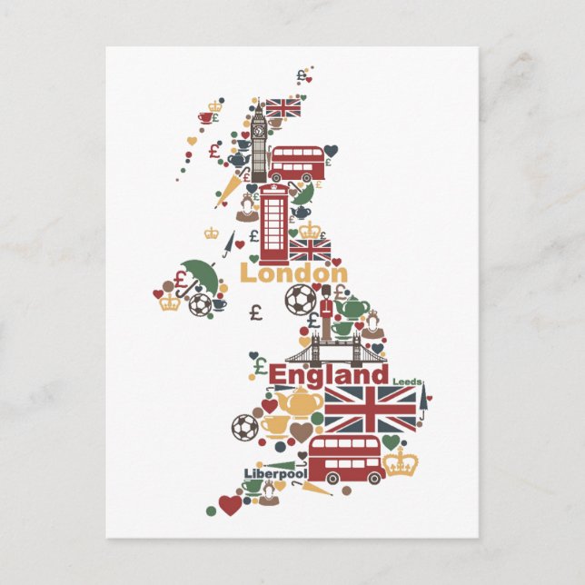 Symbols of England Map Postcard (Front)
