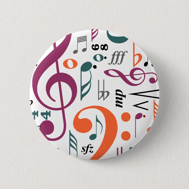Symbols of Music 6 Cm Round Badge (Front)