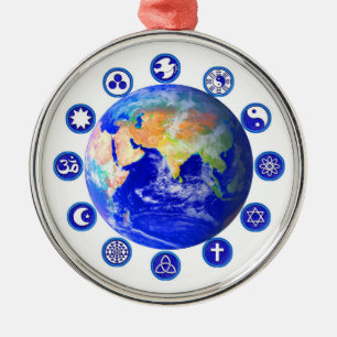 Symbols of peace, unity and religion metal tree decoration