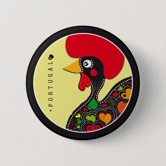 Symbols of Portugal - Rooster 6 Cm Round Badge (Front)