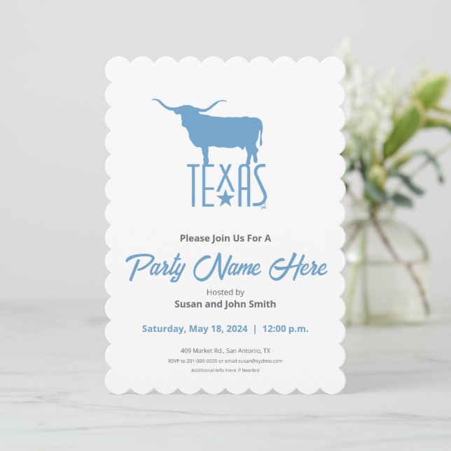 Symbols of Texas, Longhorn, blue Invitation (Standing Front)