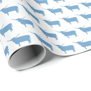 Symbols of Texas, Longhorn, blue Wrapping Paper