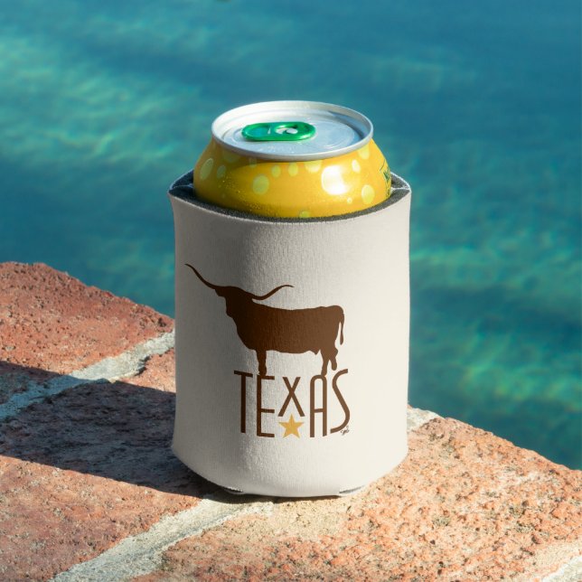 Symbols of Texas, Longhorn, brown Can Cooler (In Situ Pool)