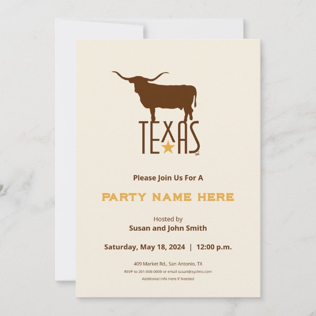Symbols of Texas, Longhorn, brown Invitation (Front)