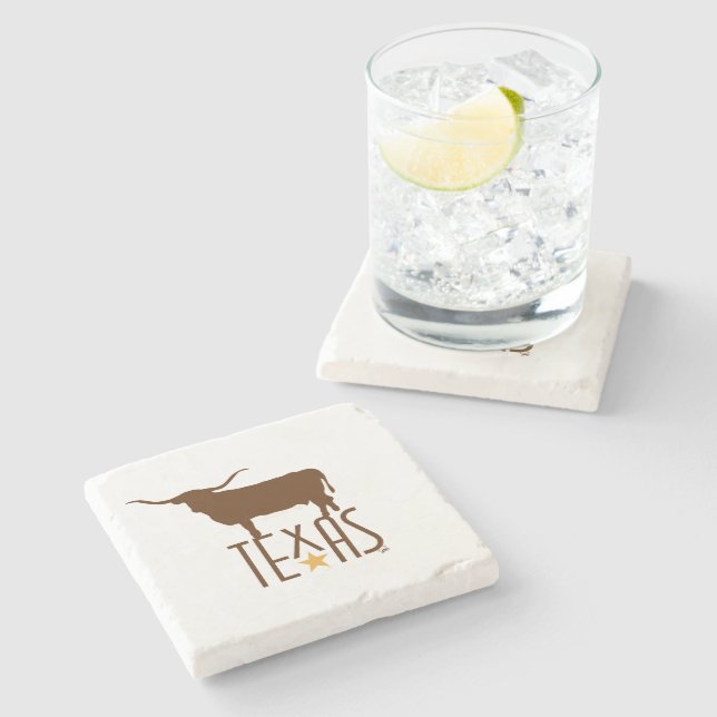 Symbols of Texas, Longhorn, brown Stone Coaster (Side)