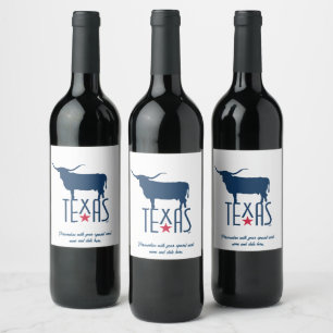 Symbols of Texas, Longhorn, navy blue Wine Label