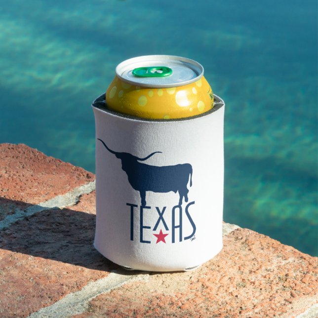Symbols of Texas, Longhorn, navy Can Cooler (In Situ Pool)