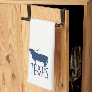 Symbols of Texas, Longhorn, navy Tea Towel