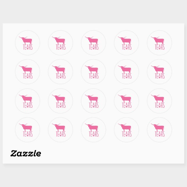 Symbols of Texas, Longhorn, pink Classic Round Sticker (Sheet)