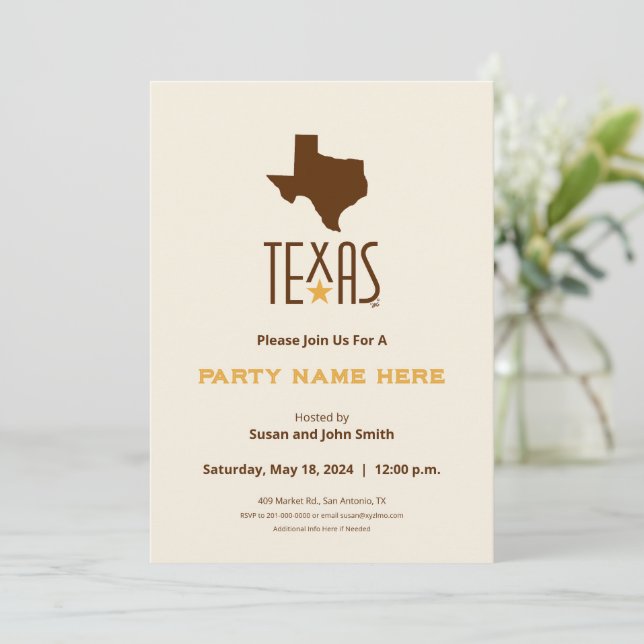 Symbols of Texas, State of Texas, brown Invitation (Standing Front)