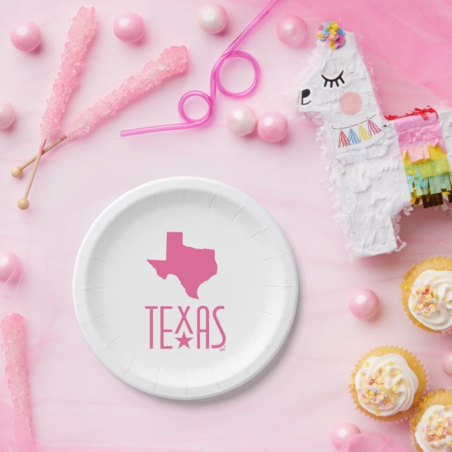 Symbols of Texas, state of Texas, pink Paper Plate (Party)