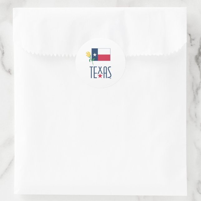 Symbols of Texas, Texas Flag and Yellow Rose Classic Round Sticker (Bag)