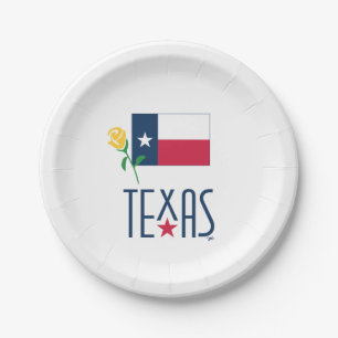 Symbols of Texas, Texas Flag and Yellow Rose Paper Plate