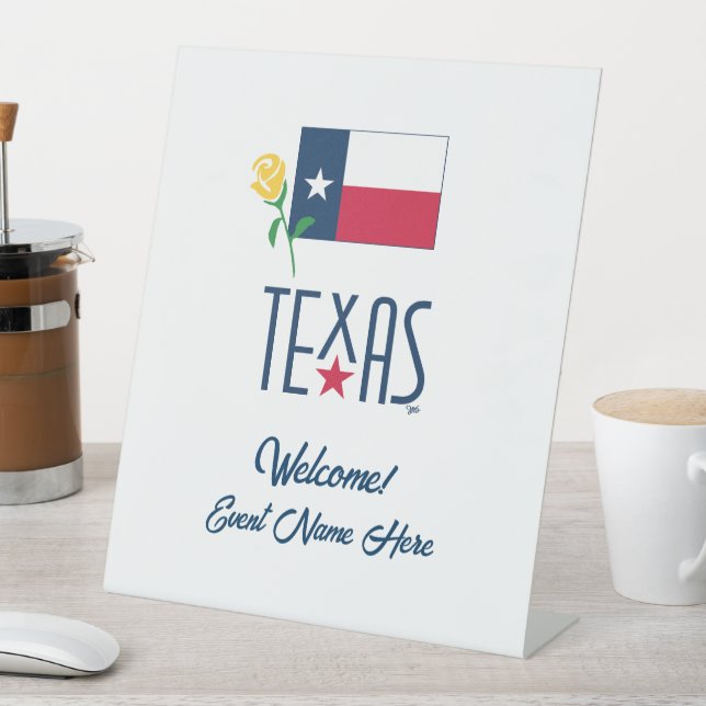 Symbols of Texas, Texas Flag and Yellow Rose Pedestal Sign (In SItu)