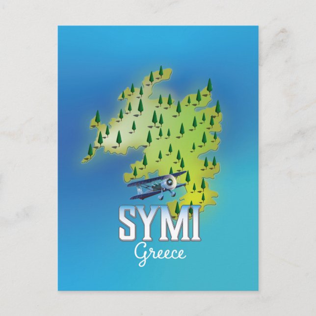 Symi Island Map Greece travel poster. Postcard (Front)
