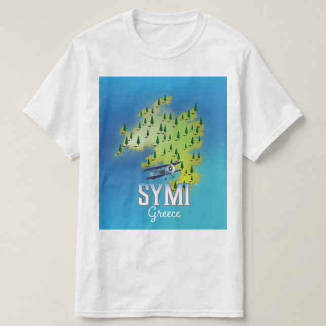 Symi Island Map Greece travel poster. T-Shirt (Design Front)