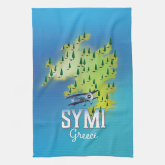 Symi Island Map Greece travel poster. Tea Towel
