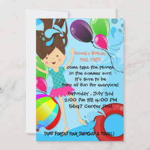 Symmer Pool Birthday Party balloons fun Invitation