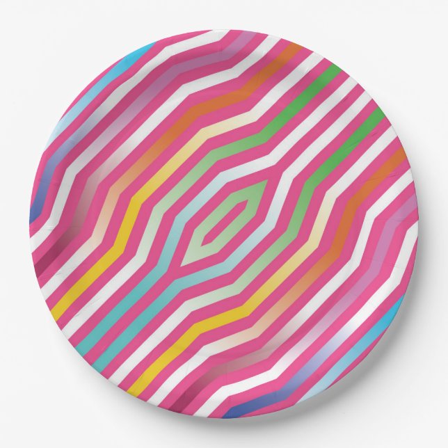 Symmetric diagonal stripes background 4 paper plate (Front)