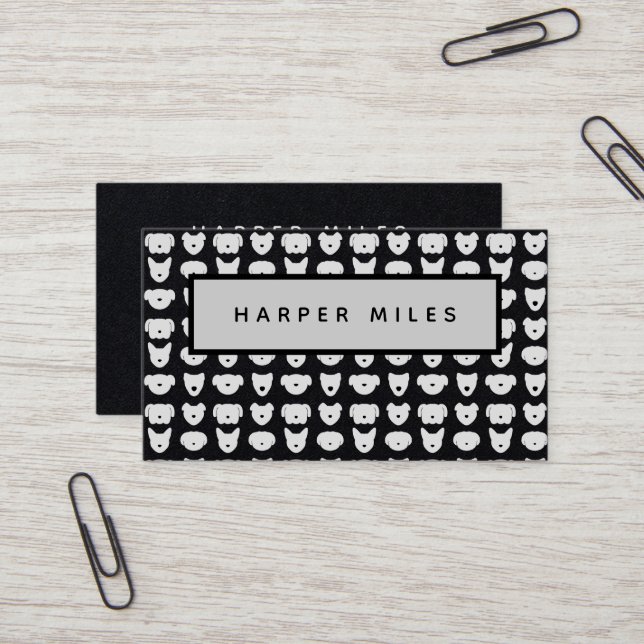 Symmetric dog logo pattern black business card (Front/Back In Situ)