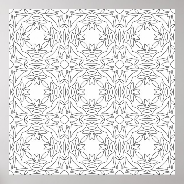 Symmetric Floral Tile Pattern Interlocking Motifs Poster (Front)