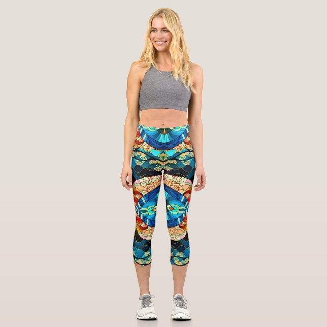 SYMMETRIC FOREST JAPANESE ART STYLE CAPRI LEGGINGS (Front)