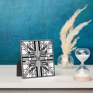 Symmetric Grid Geometry – Black & White Abstract L Plaque