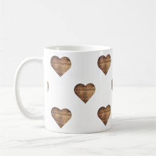 Symmetric Large Rustic Brown Wooden Hearts Coffee Mug