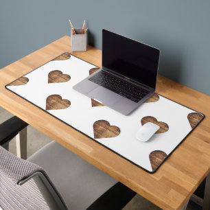 Symmetric Large Rustic Brown Wooden Hearts Desk Mat